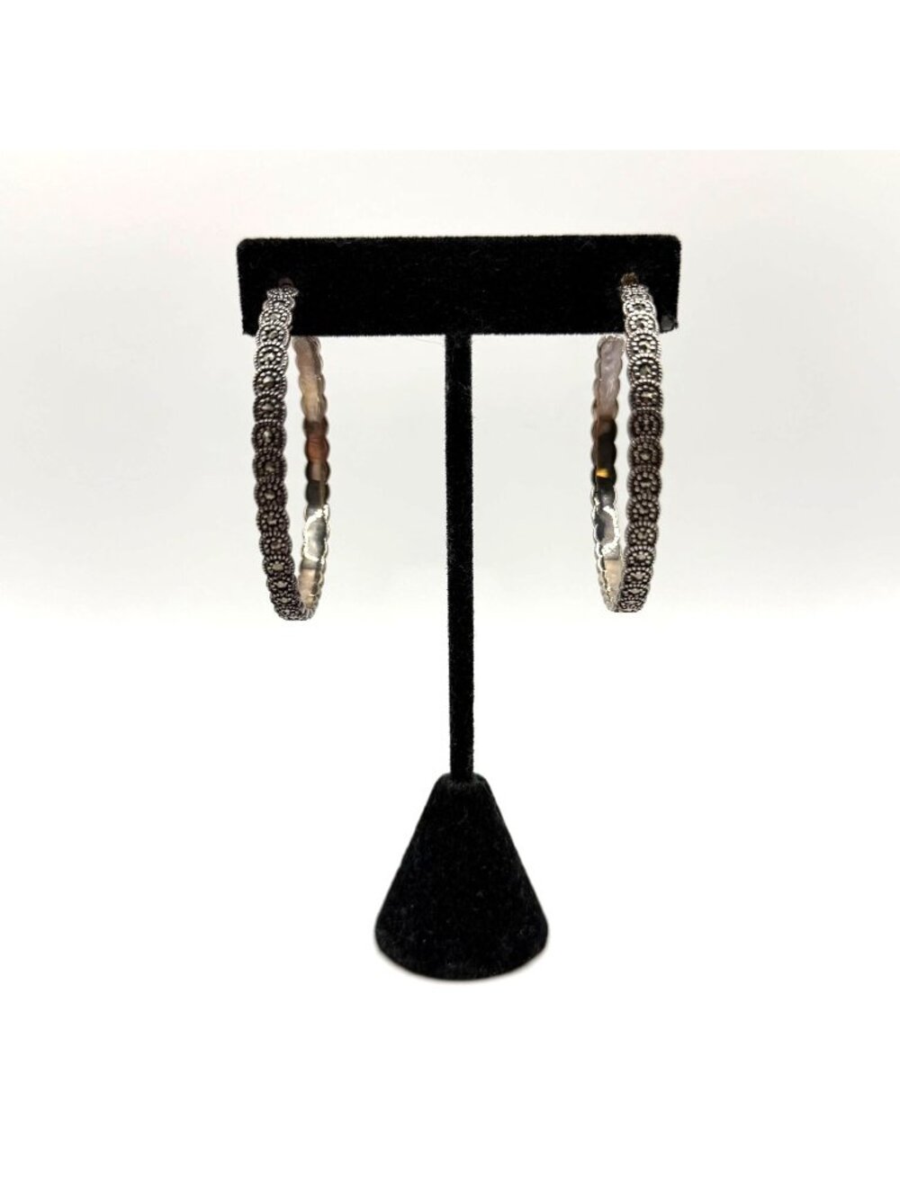 925 Sterling Silver Marcasite Hoop Earrings